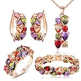 BISAER Mona Lisa Mutlicolor Elements Jewelry Set Crystal Bridal Women's Jewelry Sets Necklace and Earrings Suit Big Earlobe and Bracelet and Ring for Girls Ideal