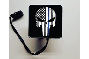 BLACK11 DESIGNS CUSTOM LICENSE PLATE FRAMES USA Patriotic Eagle American Flag Custom Designed Trailer Receiver LED Brake Light for 2 x 2 inch Tow Hitch Car Truck Accessories (American Skull Blue)