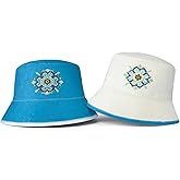 Funnysoft 2 Pcs Wool Sauna Bucket Hat Natural Wool Sauna Cap for Men and Women Soft Breathable Embroidered Banya Hat Gift (Blue Style)