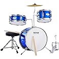 VEVOR Kids Drum Set, 14 in 3-Piece Beginner Junior Drum Set with Adjustable Throne, Two Pairs of Drumsticks, Cymbal, Pedal，Tom Snare Bass, Starter Drum Kit for Children, Blue
