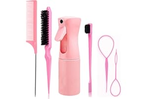 6 Piece Hair Styling Set with Spray Bottle Hair Braiding Rings Tail Comb Teasing Brush and Edge Control Brush