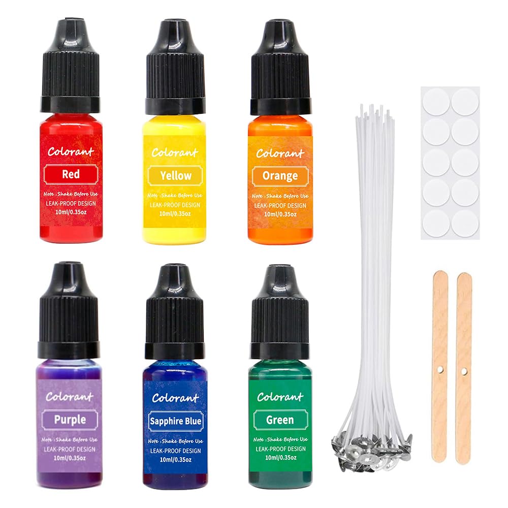 Candle Dye, 6 Colors Candle Colour Dye for Soy Wax, Highly Concentrated Oil-Based Liquid Wax Dyes for Wax Melt