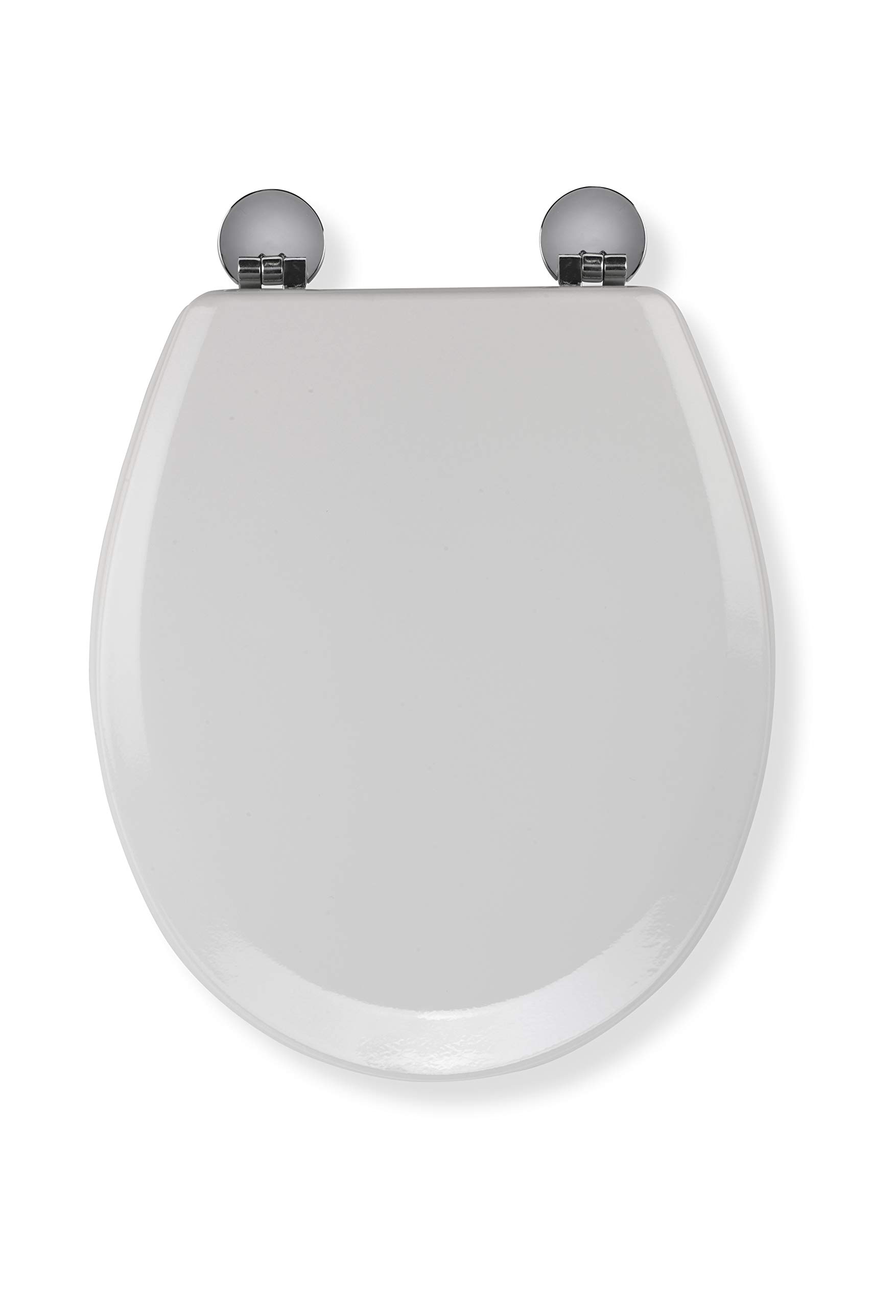 Croydex Como White Wooden Toilet Seat - Adjustable Hinges with Top & Bottom Fixings Included and Rust Free Chrome Plated Hinge Covers, Antibacterial Treated Surface (White Wood)