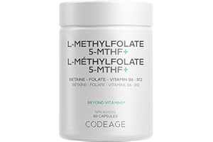 Codeage L-Methylfolate 5-MTHF+ Folate Complex - Active Vitamins B9, B12 Methylcobalamin, B6 P5P & Betaine TMG - Methylated B-