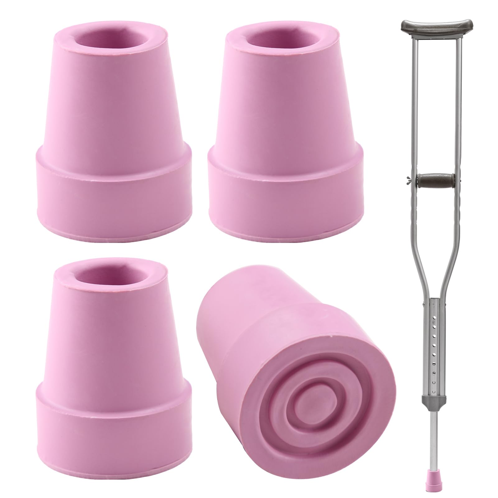 4Pcs Walking Stick Rubber Ends for Crutches, 19mm Heavy Duty Rubber Ferrules Replacement Cane Tips, Non-Slip Universal Fit Stoppers for Walking Sticks, Seniors Crutches, Hiking Sticks (Pink)