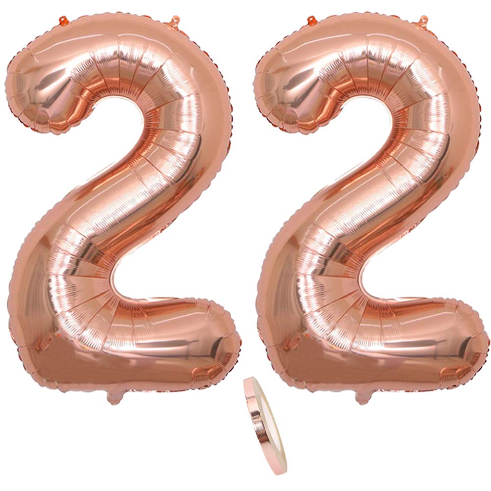 2 Balloons Number 22, Number 22 Balloon Rose Gold Girl 40" Inflatable Helium Foil Balloon Rose Gold Balloons Figures Giant Balloon for Birthday Party Decoration Prom (XXL 100 cm)