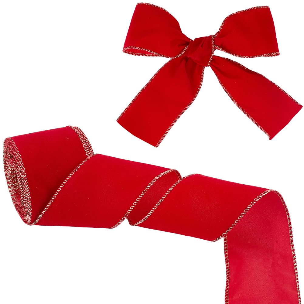 OLYCRAFT Velvet Ribbon - 10 Yards/9.14m Dark Red, 59~64mm Wide, Gold Edged for Gift Wrapping & Bouquet Decoration