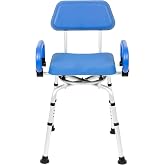 iLIVING ILG-638 Swivel Pivoting Shower Chair for Bathtub and Shower with Padded Seat, Back and Arms, and Adjustable Height , Blue
