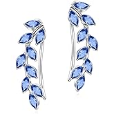 AOBOCO Leaf Ear Climbers Earrings Hypoallergenic 925 Sterling Silver Ear Crawler Cuff Earrings for Sensitive Ears, Made with Austrian Crystals