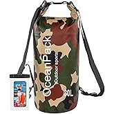 Cekikibi Waterproof Dry Bag 2L/5L/10L/20L/30L, Dry Sack for Kayaking Rafting Boating Beach Surfing Swimming, Camping, Hiking, Beach, Fishing Green Backpack with Waterproof Phone Case