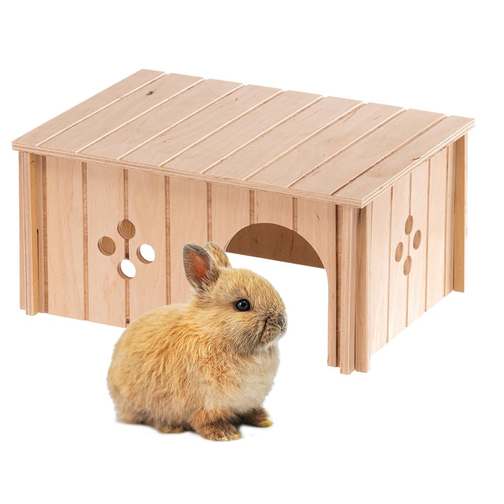 Ferplast Wooden House for Rabbits, Guinea Pigs & Hamsters SIN 4646, FSCยฎ Certified Wood, Ventilation Window, Tool-Free Assembly, 33 x 23.6 x H 16 cm, Size L