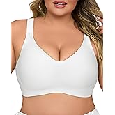 USEASY Plus Size Wireless Bras for Women V Neck Seamless Bras Comfort Full Coverage Bras for Women Push Up Soft Cup Everyday Sleep Bra White 1XL