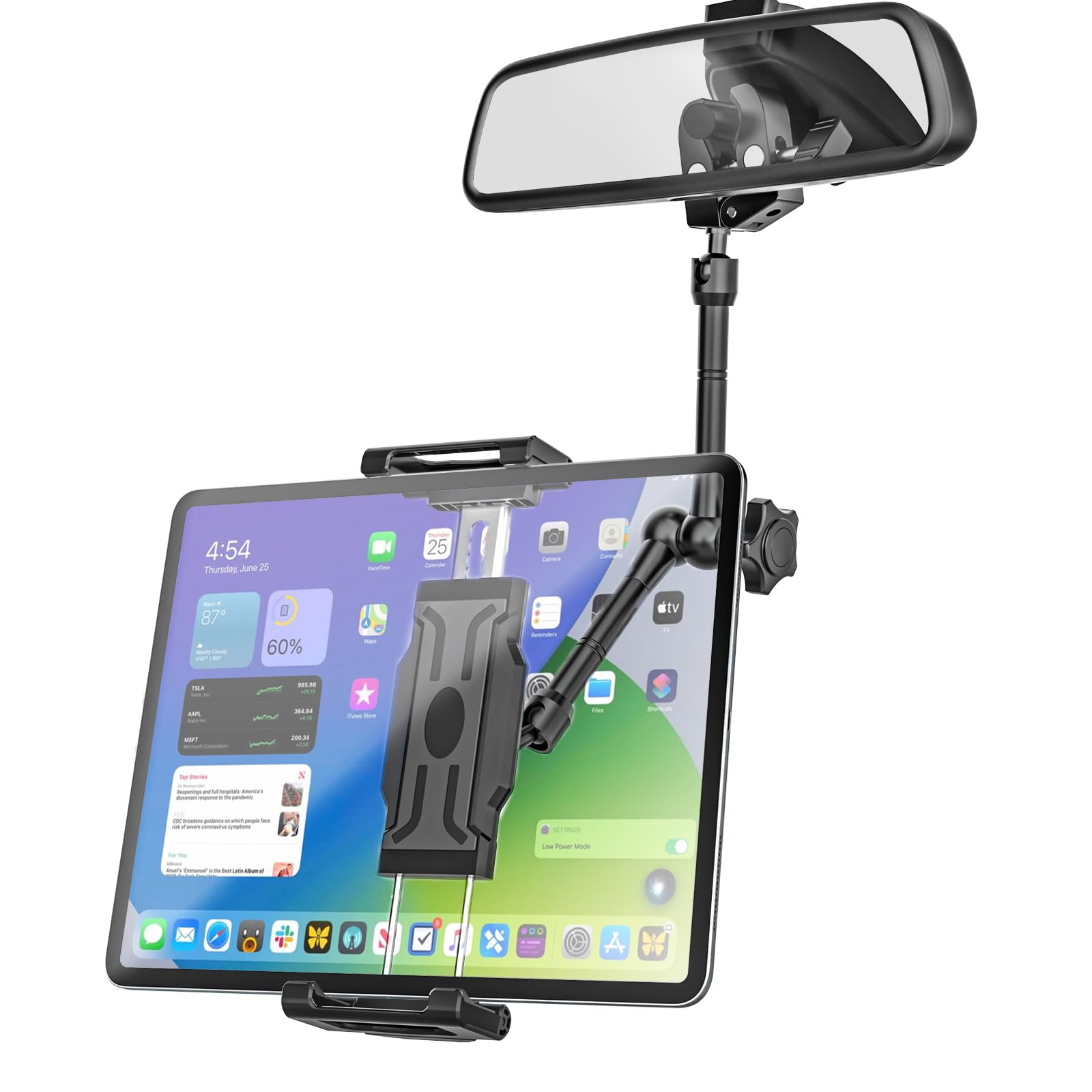 Photo 1 of Kolasels Rearview Mirror Tablet Holder for Car [Metal Magic Arm] Universal Metal Clip Rear View Mirror Tablet Mount, Rear View Mirror Phone Holder for 5.5-15.6” iPad Pro/Air/Mini, Galaxy Z, iphone16