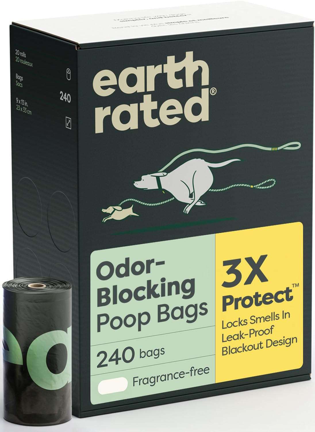 Earth Rated 3X Protect Dog Poop Bag Rolls, Odor Blocking Leak Proof Extra Thick, Unscented, 240 Count Image