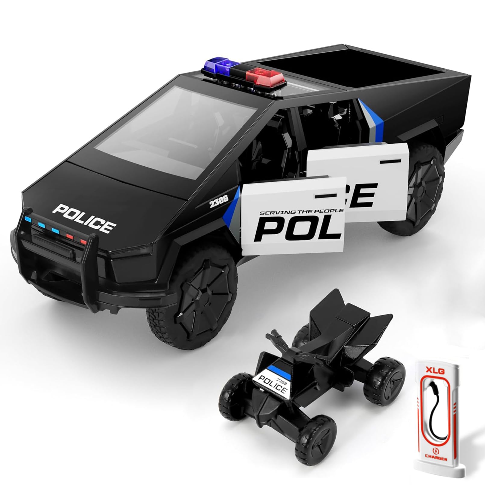 MODVKVK Tesla Cybertruck 1:24 Model Car, Toy Car Police Cyber ​​Truck with Light & Music, Pull-Back Function, Alloy Die-Cast, Ideal for Children 3 Years and Up & Collectors (Black)