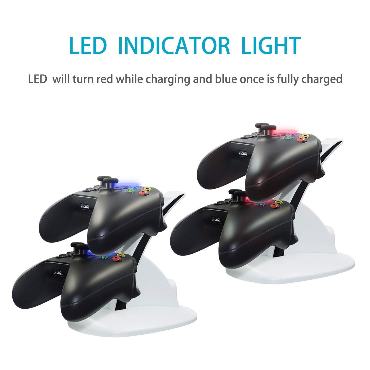 Loovbee Xbox One/One X/One S Controller Charger, Dual Quick Charging Docking Station Stand for Xbox One, One X, Xbox One S Controllers