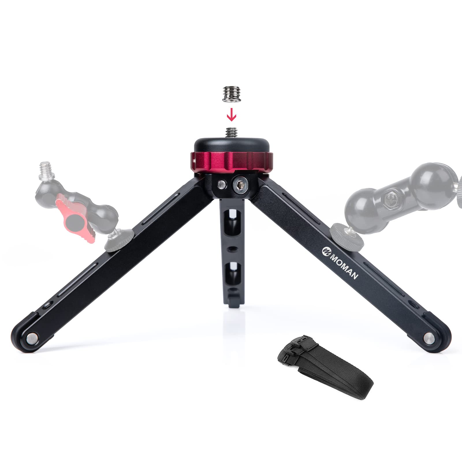 Moman Mini TR01 Tripod Table Tripod CNC Aluminium 1/4 3/8 Screw Mount Maximum Load 80 kg Load for DSLR Camera Smartphone Gimbal Pink