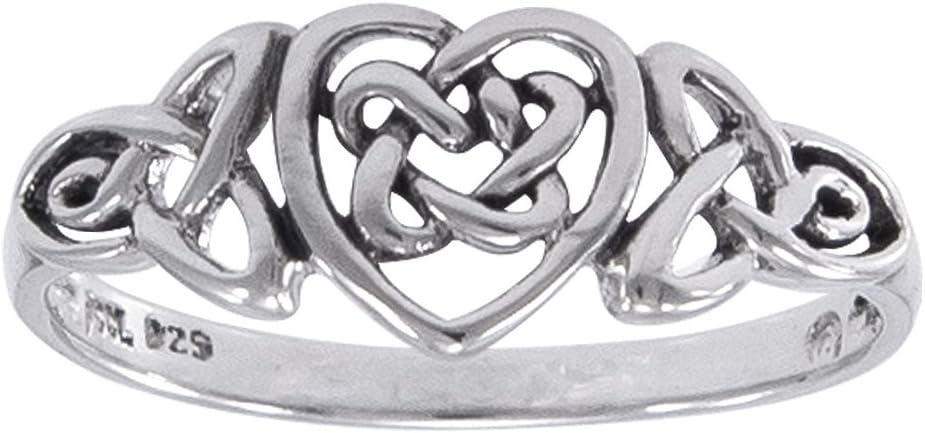 Sterling Silver Celtic Trinity Knot Heart Ring(Sizes 3,4,5,6,7,8,9,10,11,12,13,14,15,16)