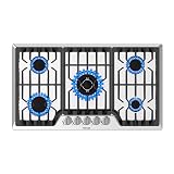 TOPWISH 36 Inch Gas Cooktop, Propane Stove Top with 5 ITALY SABAF Sealed Burners 41,800BTU, NG/LPG Convertible Built-in Stainless Steel Stovetop with Thermocouple Protection for Rvs Kitchen Outdoor