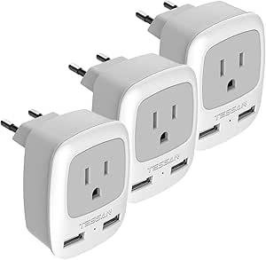 European Plug Adapter 3 Pack, TESSAN International Travel Power Adaptor 2 USB, Type C Outlet Adapter Charger USA to Most of Europe EU Spain Iceland Italy Germany France Israel