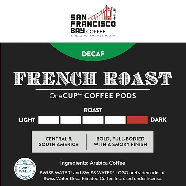 SAN FRANCISCO BAY COMPOSTABLE COFFEE PODS – DECAF FRENCH ROAST (36 CT) K CUP COMPATIBLE INCLUDING KEURIG 2.0, DARK ROAST, SWISS WATER PROCESSED