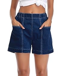 Fuinloth Women's Denim Shorts, Elastic Wasit Mid