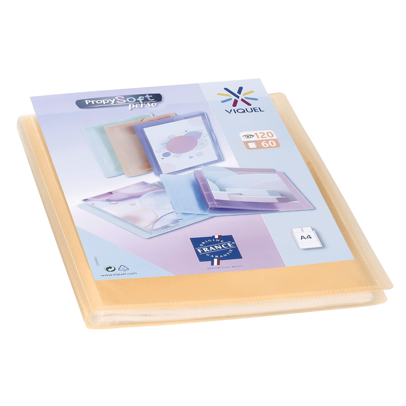 Viquel - Propysoft Customisable Document Cover - A4 Format Binding - 120 Pockets (60 Pockets) - Transparent and Smooth Pockets - Translucent Orange