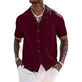 UOUA Men's Summer Button Down Shirts Short Sleeve Textured Beach Shirt Casual Hawaiian Vacation Tops