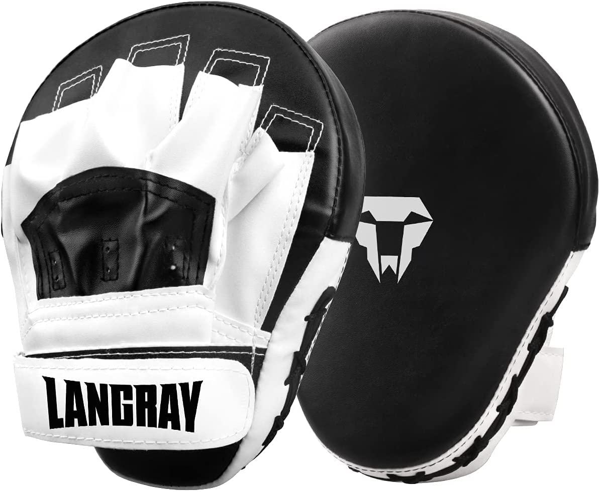 LangRay Punching Pad Mitts, Curved Boxing Focus Pads Target Mitt for Kickboxing, MMA, Muay Thai,Black and White