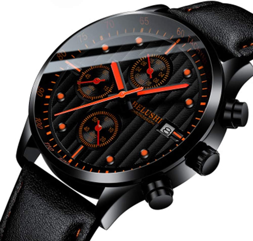 Leather Watches Luminous and Functional Sub Dials Stopwatch Men's Quartz Leather Watch, Business Casual Fashion Analog Wrist Watch Classic Watches
