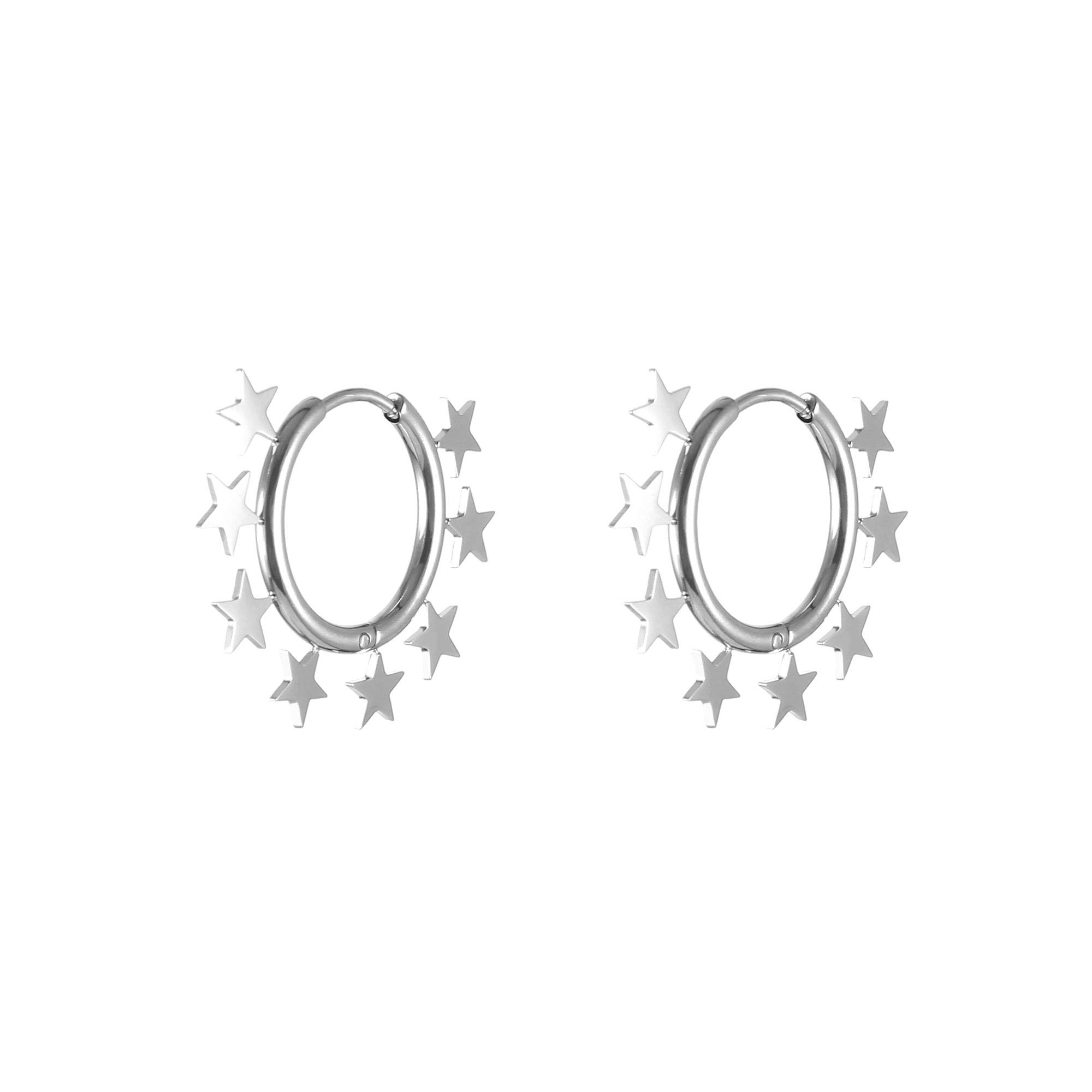 PengJin - Stainless steel hoop earrings for women, multi-star decor, classic for girls, lovers, hypoallergenic, birthday, weekend anniversaries, party, banquet gifts