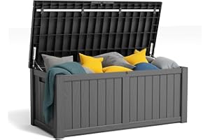 PatioZen 120 Gallon Resin Deck Box, Lockable Patio Outdoor Storage Box for Furniture, Garden Tools and Tools Storage, Waterproof Outside Storage Boxes - Black