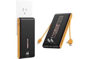 VEEKTOMX Portable Charger with Built in Cables 10000mAh, Power Bank for iPhone with Wall Plug, Travel Essential Fast Charging USB C Slim External Battery Pack for iPhone 17/16/15, Samsung, iPad, etc