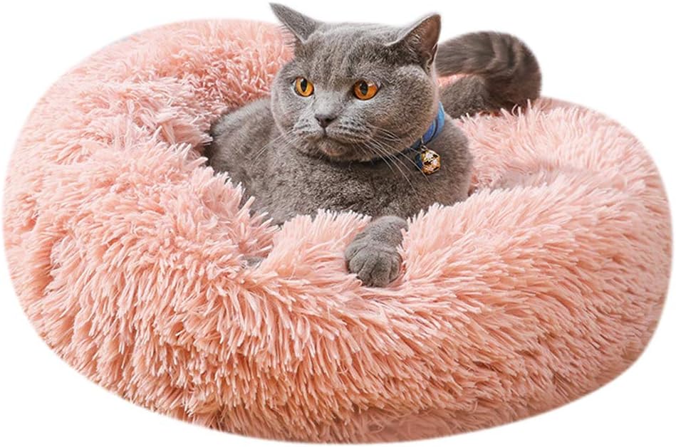 Calming Cat & Dog Bed, Fluffy Plush Donut Cat Bed, Marshmallow Round Pet Nest, Washable Cushion Mat for Small & Medium Dogs - Image 3