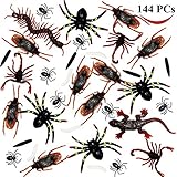 Joyin Toy 144 Pieces Plastic Realistic Bugs - Fake Cockroaches, Spiders, Scorpions and Worms for Halloween Party Favors and Decoration.