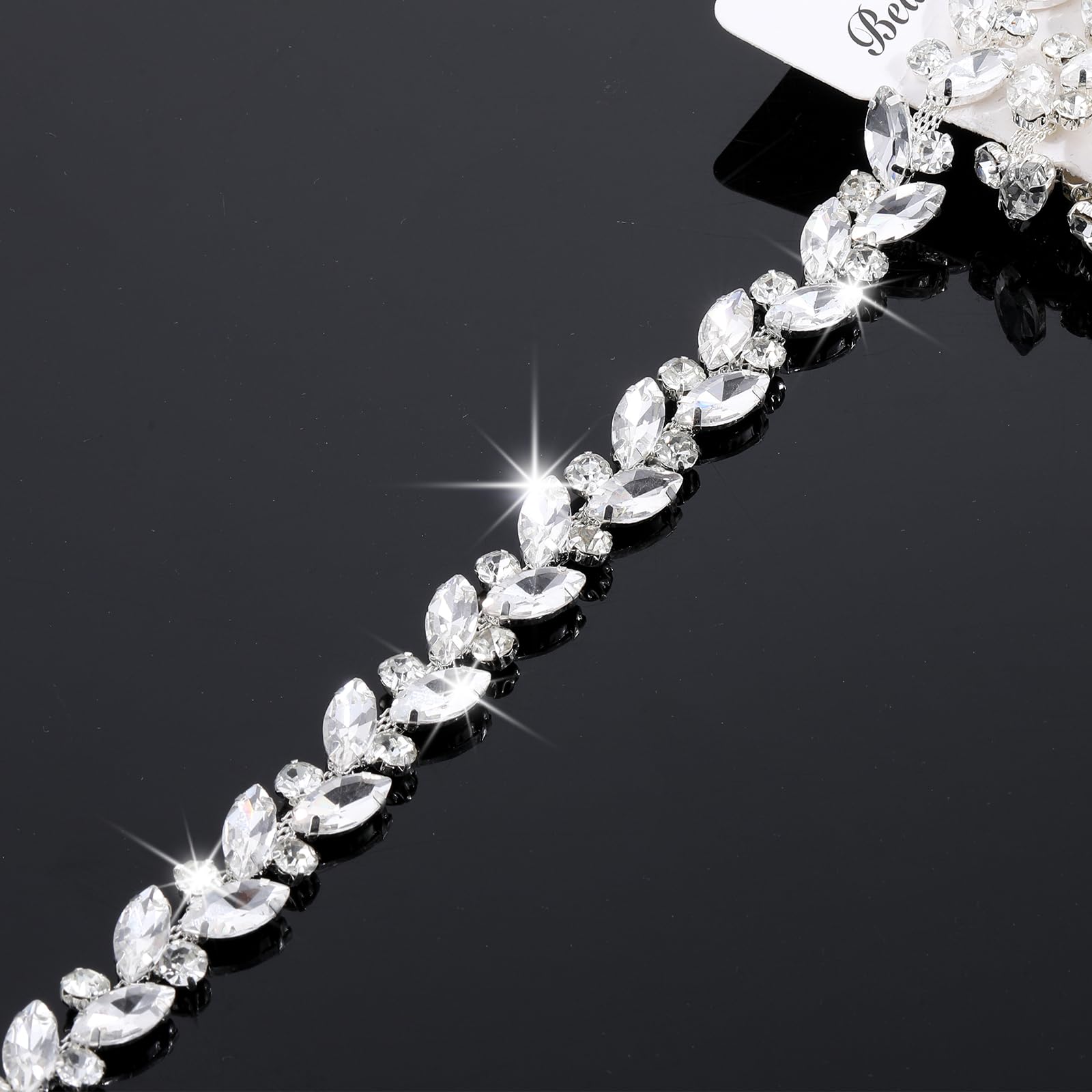 Photo 1 of 1 Yard Rhinestone Trim Rhinestone Chain Applique Embellishment Crystal Applique Strips String for Crafts Sewing Bling Trim for Wedding Party Decoration Bridal Costume Clothing Accessories