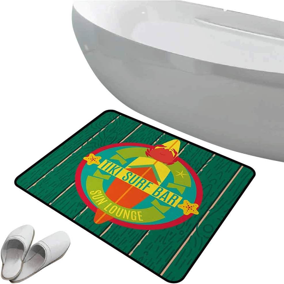 Jktown Tiki Bar Outdoor Low Profile Doormat Inside Entrance 15.7"x23.6" Tiki Surf Bar Sun Lounge Holiday Vacation Theme Surfboard Crab Starfishes Print