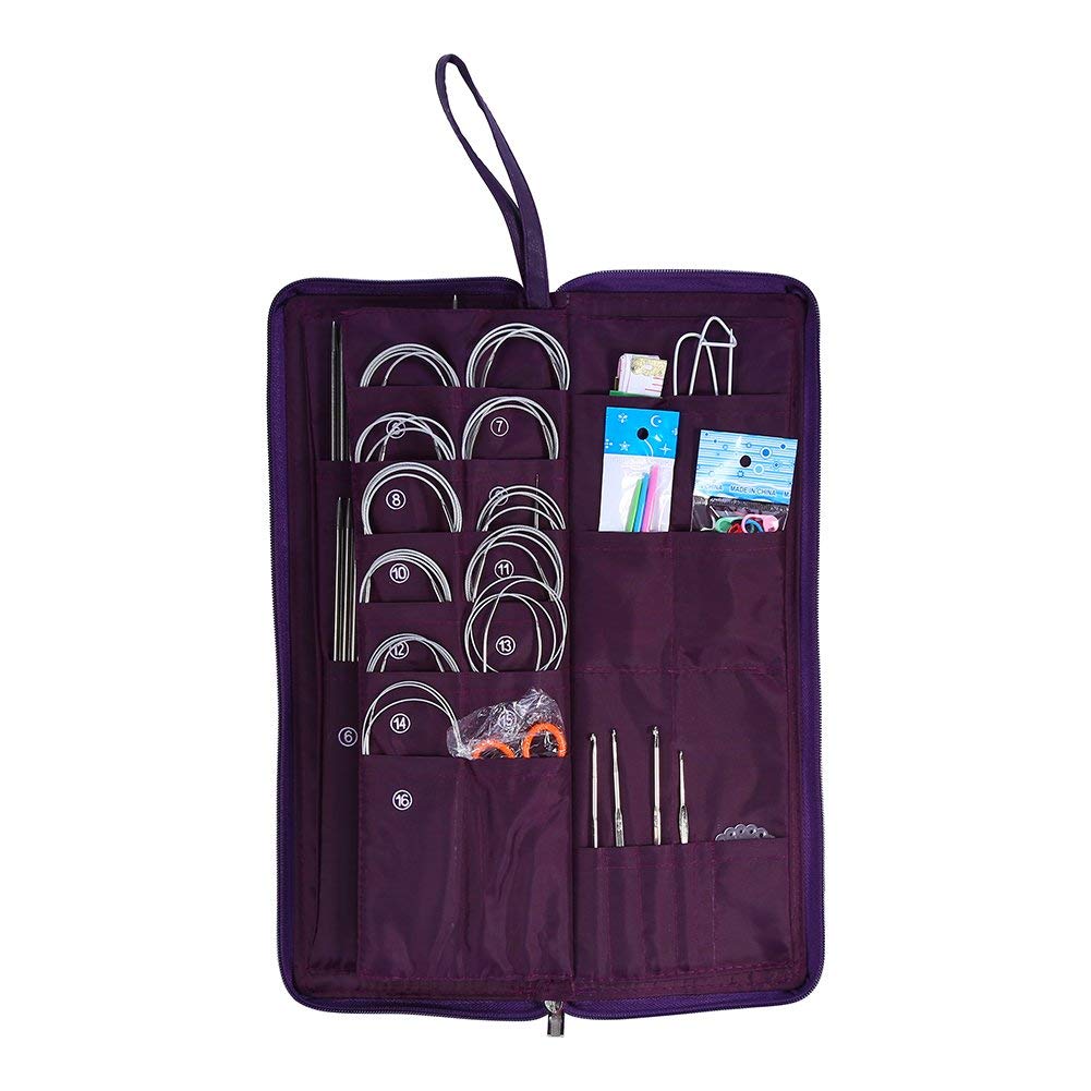 Yosoo New 104 pcs Stainless Steel Straight Circular Knitting Needles Crochet Hook Weave Tools Accessories Set