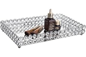 Feyarl Crystal Perfume Tray Cosmetic Vanity Makeup Tray Mirrored Jewelry Trinket Rings Earrings Organizer Storage Decorative Tray for Dresser Countertop Wedding Home Bathroom(13.7" x 7.87")