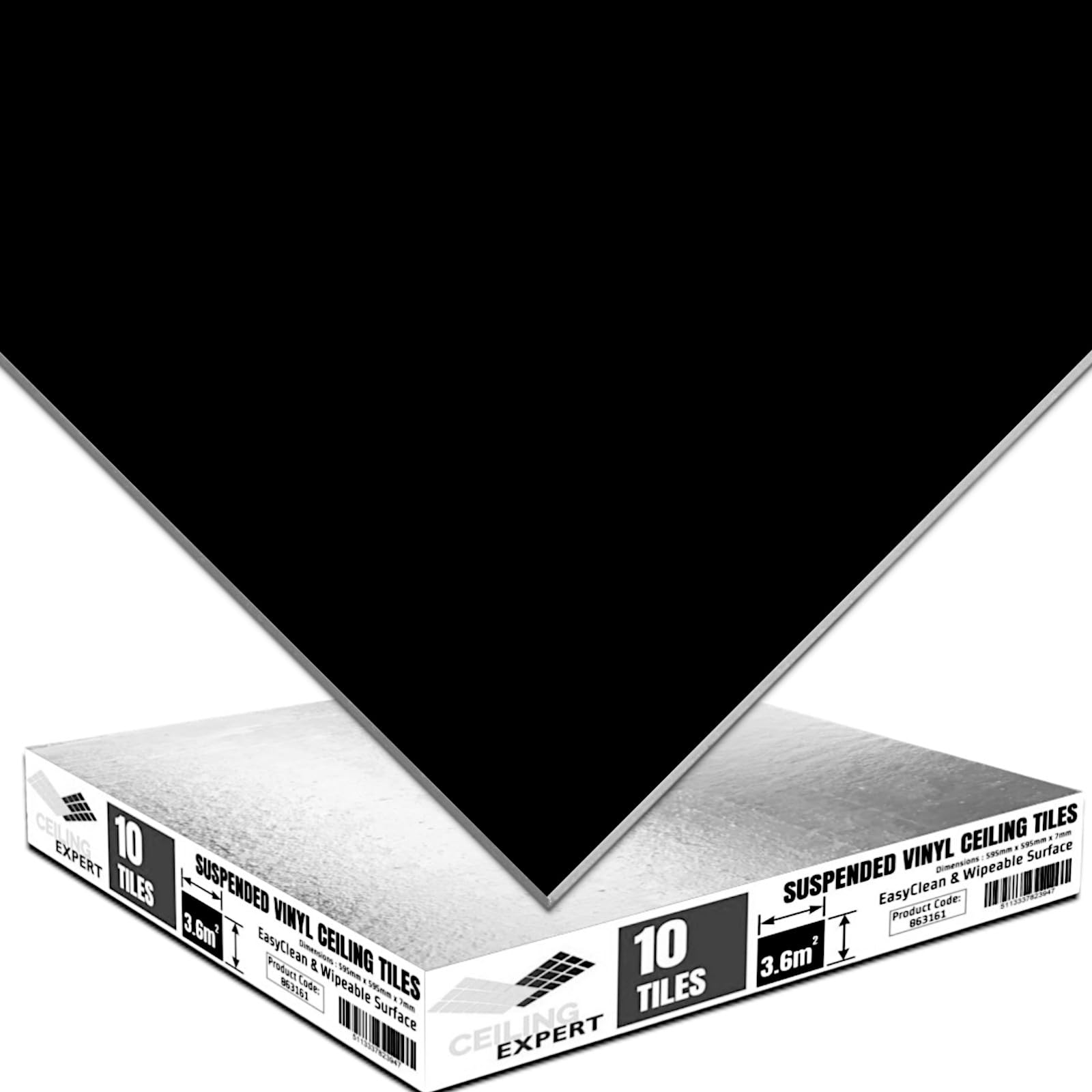 BLACK Suspended Vinyl PVC Gypsum Laminated Tiles - Easy Clean & Wipe Able 595mm x 595mm x 7mm