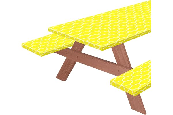 3 PCS Picnic Table Cover with Bench Covers Waterproof Camping Tablecloth Flannel Backing Elastic Edge Wipeable Plastic Cover