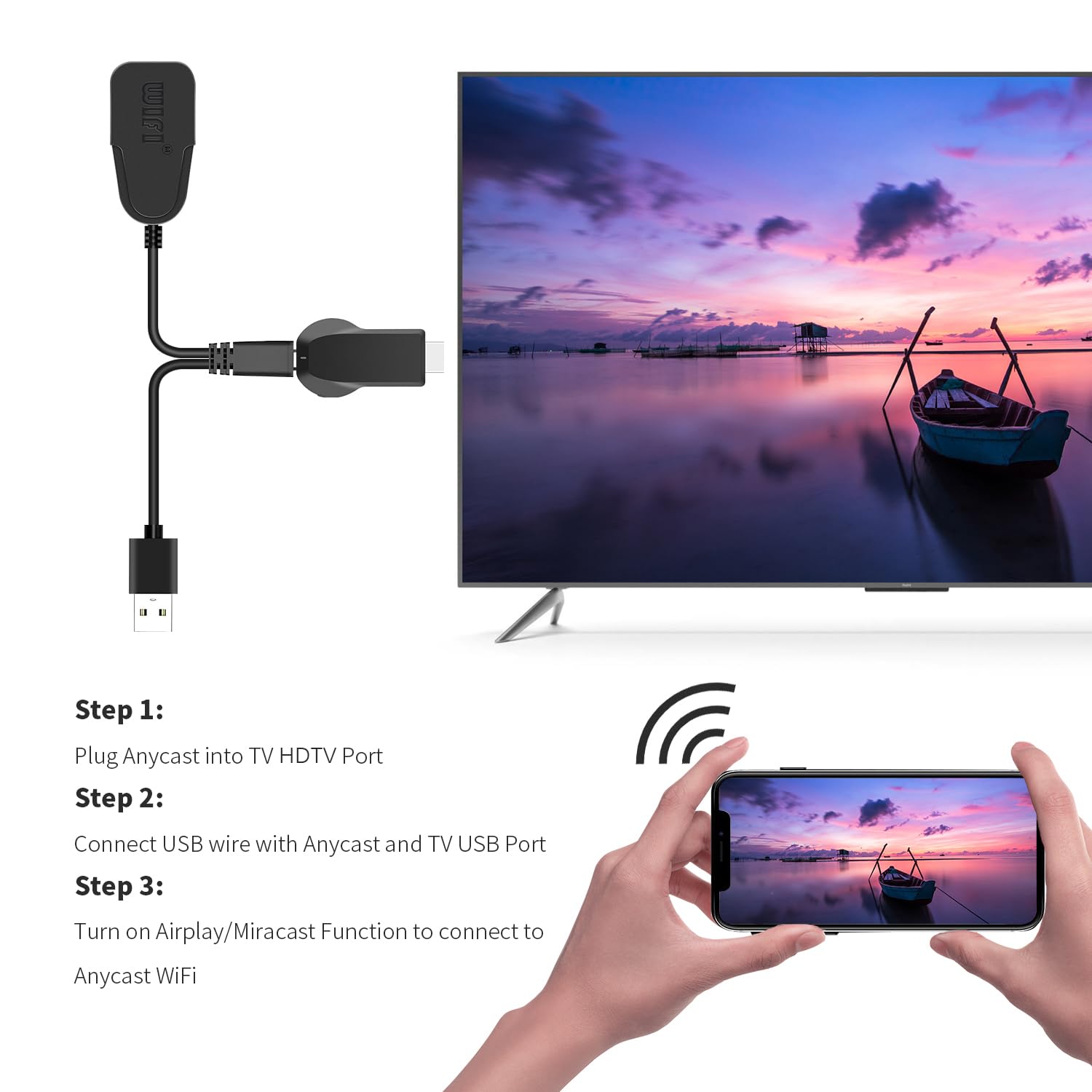 Anycast HDTV Wireless Display Adapter WiFi 1080P Mobile Screen Mirroring Receiver Dongle to TV/Projector Receiver Support Android Mac iOS Windows