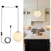 Loyled Gold Plug-in Pendant Lights - Mid Century Globe Light Fixture with Milk Glass, Modern Ceiling Chandelier, Large Hangin