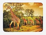 Ambesonne Giraffe Bath Mat, African Safari Animals Walking in The Green Forest Savannah Wildlife Theme, Plush Bathroom Decor Mat with Non Slip Backing, 29.5 W X 17.5 L Inches, Dark Orange Green