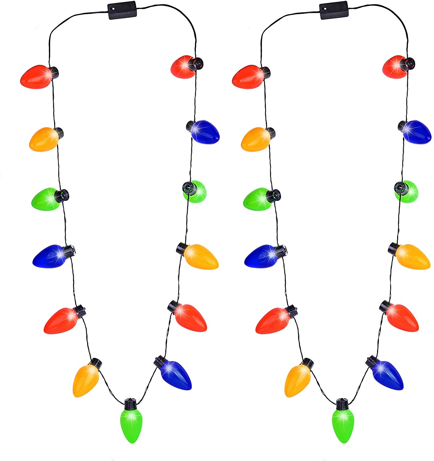 Qpout 2 Pack Light up Led Christmas Bulb Necklace（13 Lights） Combo Ugly Sweater Christmas Party Kit for Women Men Girls Xmas Party Favor Decoration Supplies