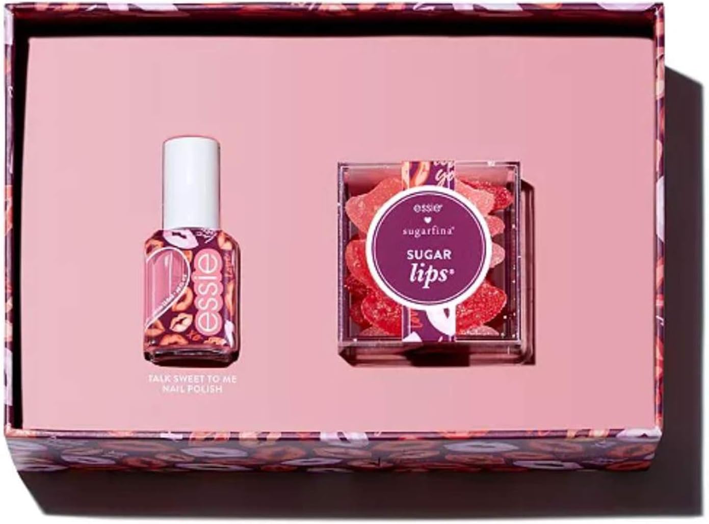 Sugarfina X Essie Candy Cube & Nail Polish Gift Set! Includes 3.2 Oz Candy Cube And 0.46 Oz Nail Polish Bottle! Sugar Lips Candy Cube And Talk Sweet To Me Nail Polish Bottle!