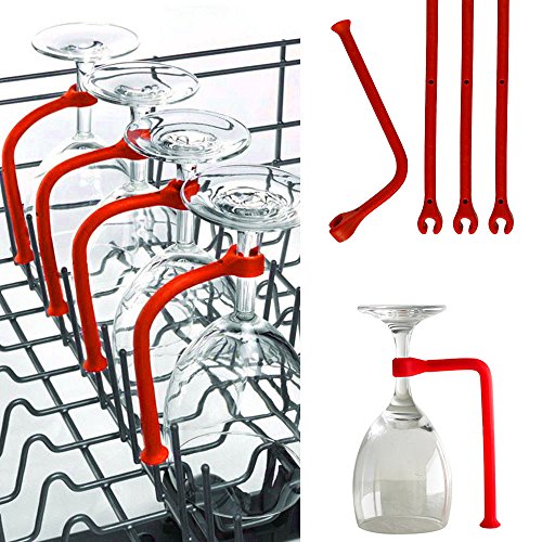 Connia 4Pcs Adjust Silicone Wine Glass Dishwasher Goblet Holder Safer Stemware Saver (Red)
