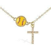 Mikovivi Softball Necklace for Women, Gold Plated Sport Theme Cross Pendant Necklace Christian Jewelry Gift Accessory for Sport Fans & Lover