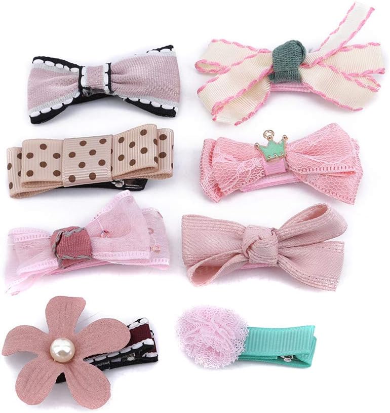 KYMLL Cute Baby Hairpin Set 8pcs Lace Girls Hair Bow Clips Multi-Style Headwear Hair Accessories