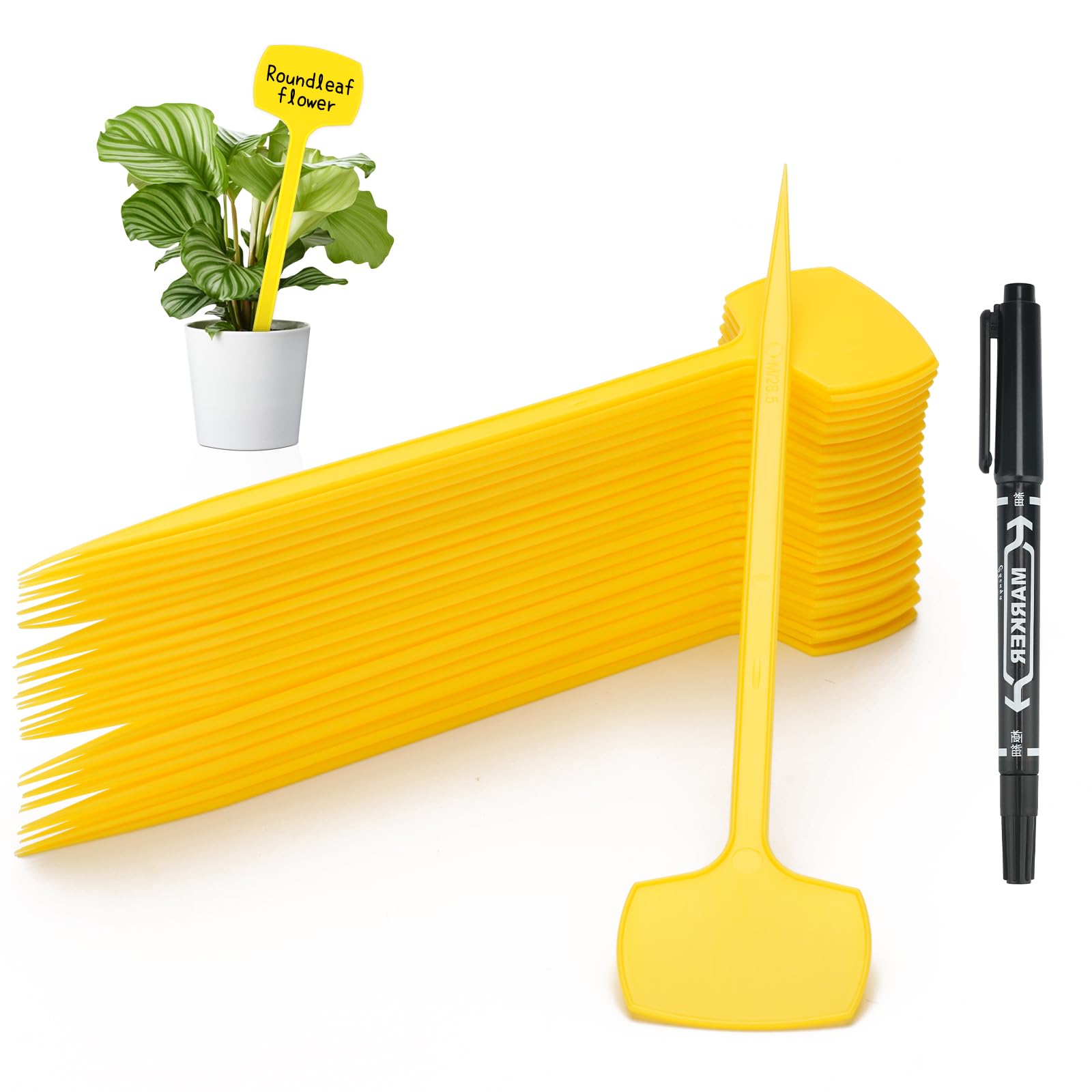 KINGLAKE 50Pcs Large Plastic Plant Labels Outdoor, 28.5x6.5cm Super Thick Yellow Garden Tags, Tall Vegetable Markers T-Type Waterproof